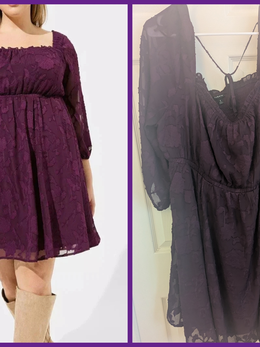 torrid Plum Floral Lace Square-Neck Long Sleeve Dress